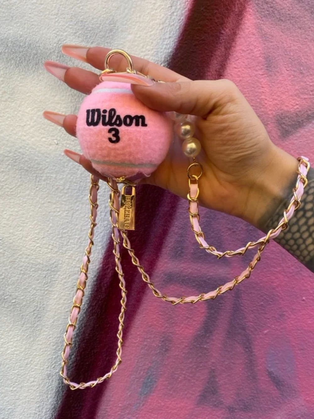 BVLL BAG Wilson Pink Mini Tennis Ball Bag with Pearl Gold Chain 🎾🩷 DEUCE NWT